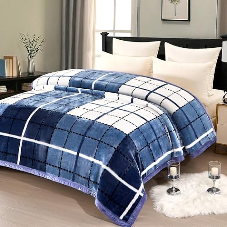 9 lbs Korean Faux Mink Blanket - 2-Ply Heavy & Warm Fleece Blanket for Winter - Reversible Printed Raschel Queen Size Blanket - Wrinkle & Fade Resistant.