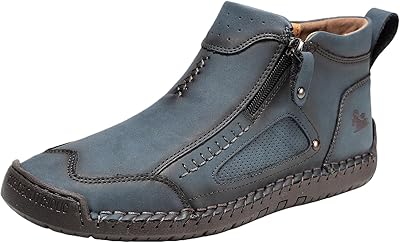 Mens Slip On Ankle Boots Orthopedic Handmade Leather Ankle Boots High Top Loafers Shoes Comfort Walking Driving Sneakers